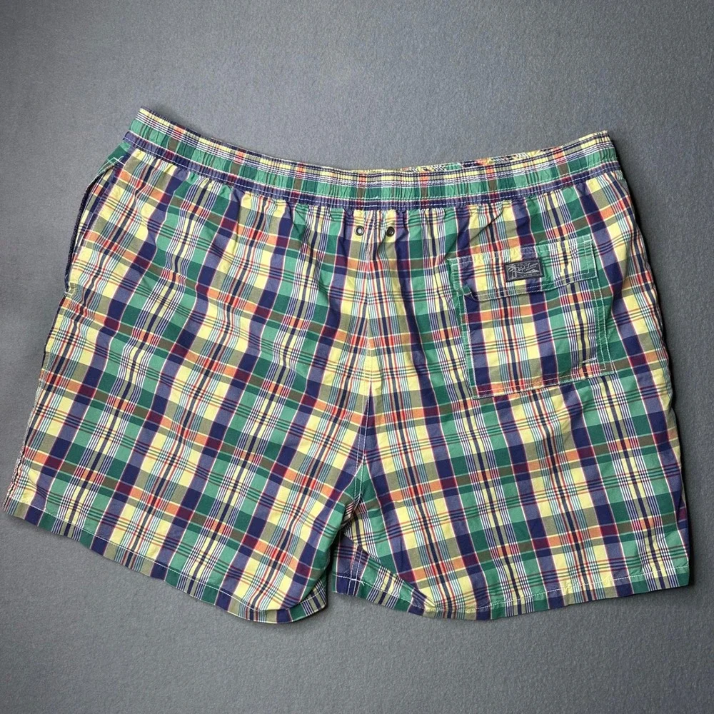 Polo Ralph Lauren Swim Trunks Mens 3XB Multi-Color Plaid Mesh Lined Drawstring